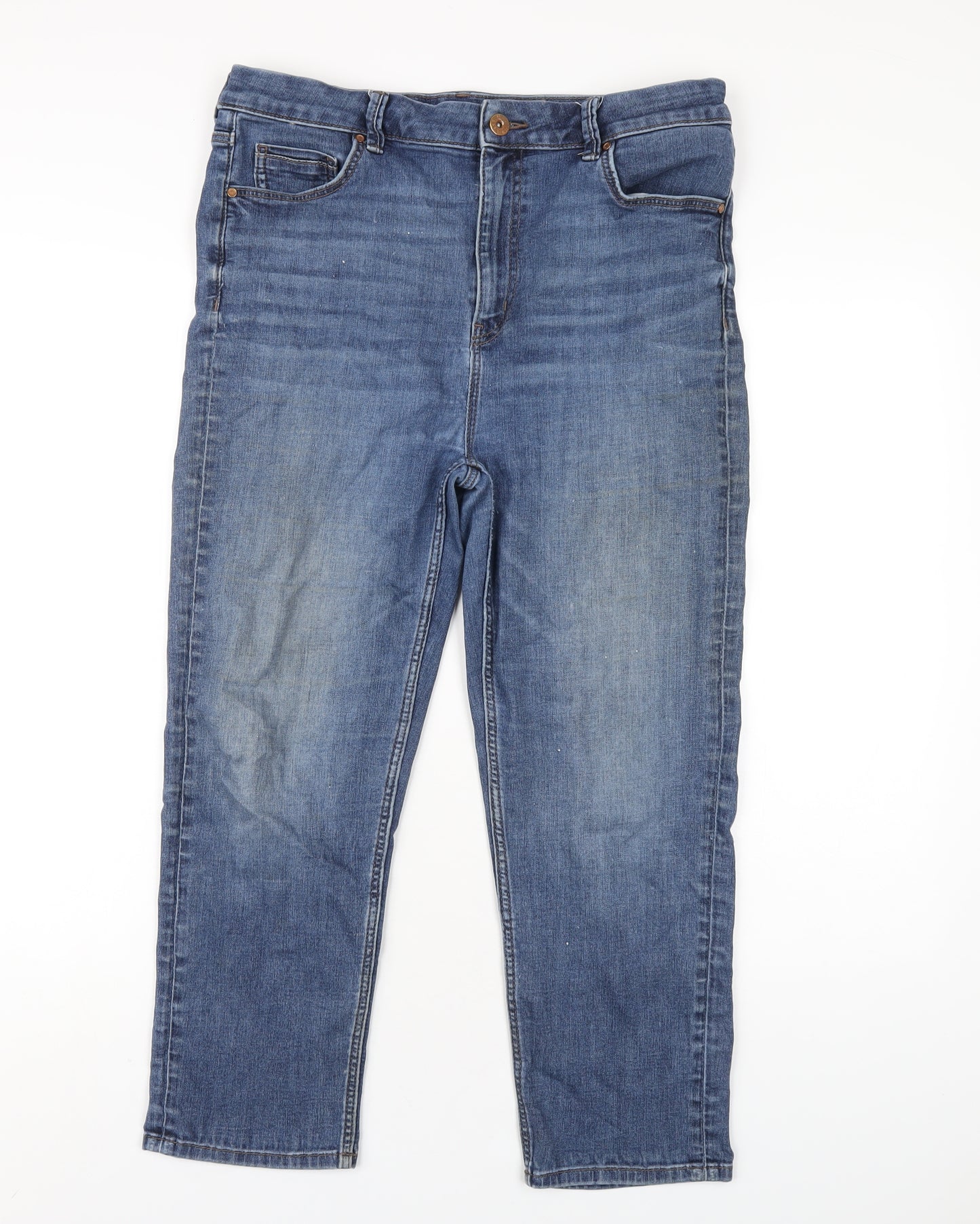 Marks and Spencer Womens Blue Cotton Straight Jeans Size 16 L24 in Regular Zip