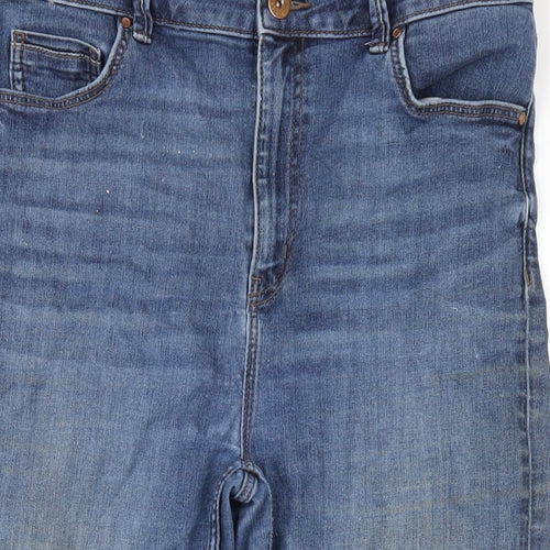 Marks and Spencer Womens Blue Cotton Straight Jeans Size 16 L24 in Regular Zip
