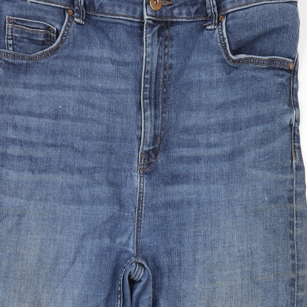 Marks and Spencer Womens Blue Cotton Straight Jeans Size 16 L24 in Regular Zip
