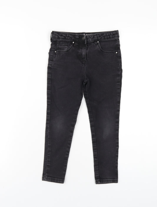 Matalan Girls Black Cotton Skinny Jeans Size 6 Years Regular Zip