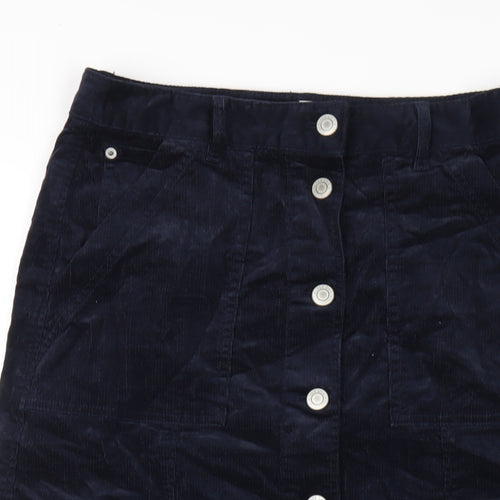 Per Una Womens Blue Cotton A-Line Skirt Size 10 Button