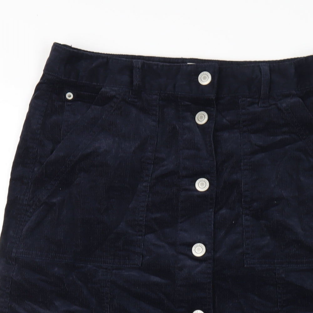 Per Una Womens Blue Cotton A-Line Skirt Size 10 Button