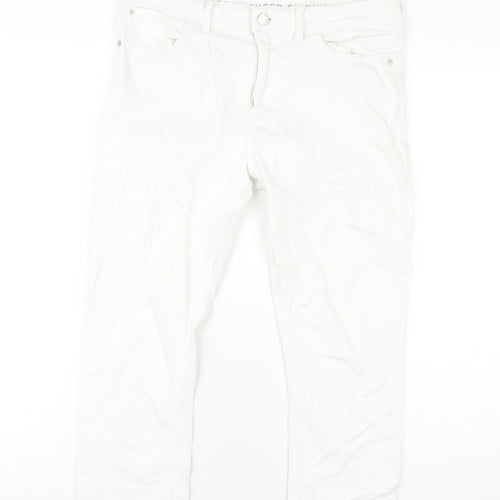 Marks and Spencer Womens White Cotton Cropped Jeans Size 12 L21 in Regular Zip