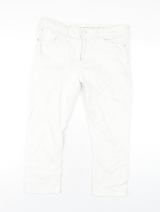 Marks and Spencer Womens White Cotton Cropped Jeans Size 12 L21 in Regular Zip