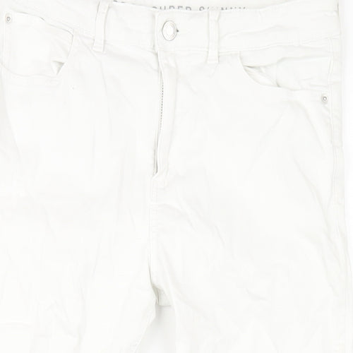 Marks and Spencer Womens White Cotton Cropped Jeans Size 12 L21 in Regular Zip