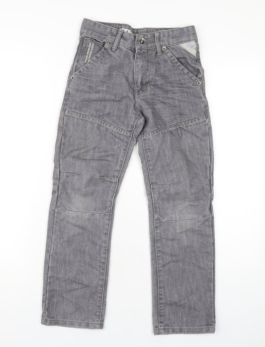 Enzo Boys Grey Cotton Straight Jeans Size 7 Years L25 in Regular Zip
