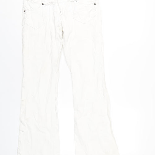 BAY Womens White Cotton Bootcut Jeans Size 8 L32 in Regular Zip