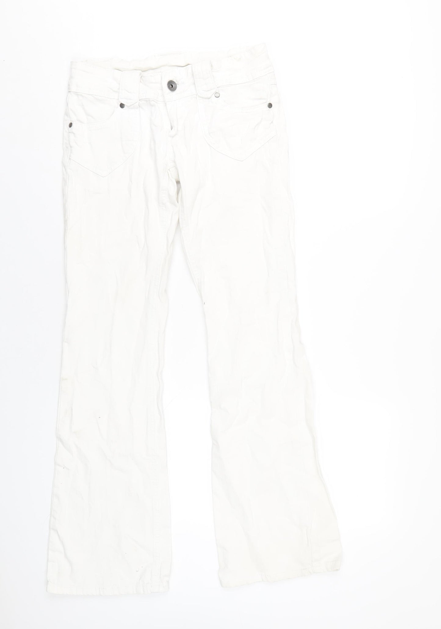 BAY Womens White Cotton Bootcut Jeans Size 8 L32 in Regular Zip