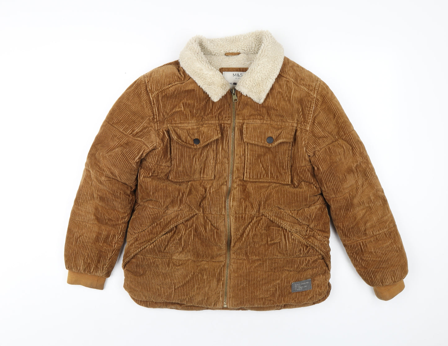 Marks and Spencer Boys Brown Puffer Jacket Coat Size 11-12 Years Zip