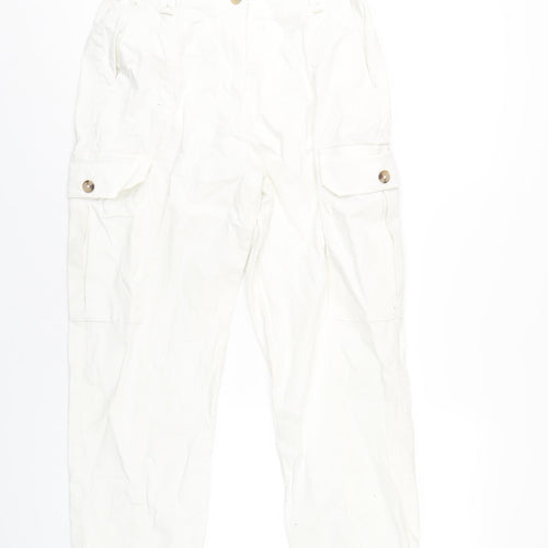 Marks and Spencer Womens White Cotton Trousers Size 10 L27 in Regular Zip