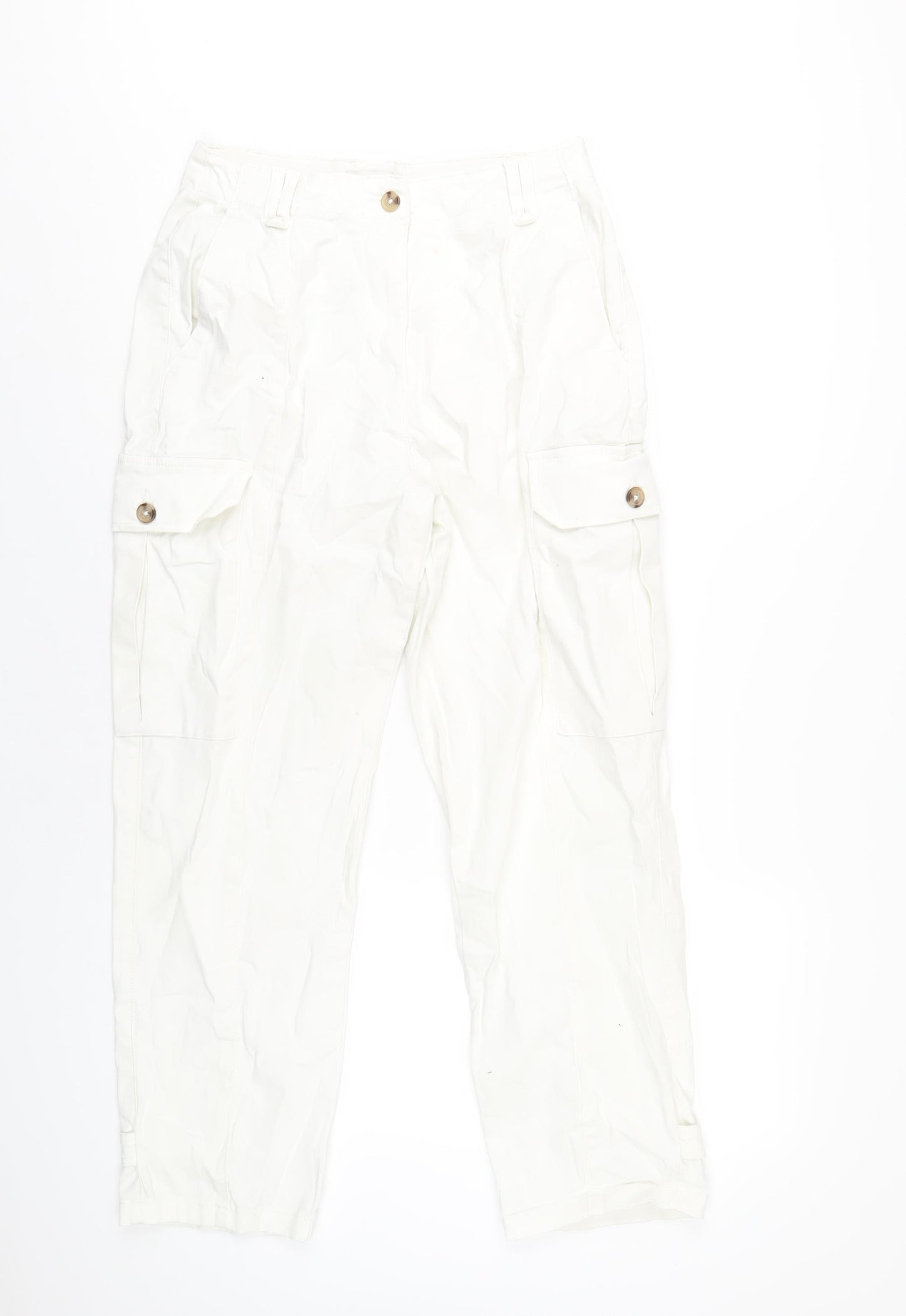 Marks and Spencer Womens White Cotton Trousers Size 10 L27 in Regular Zip