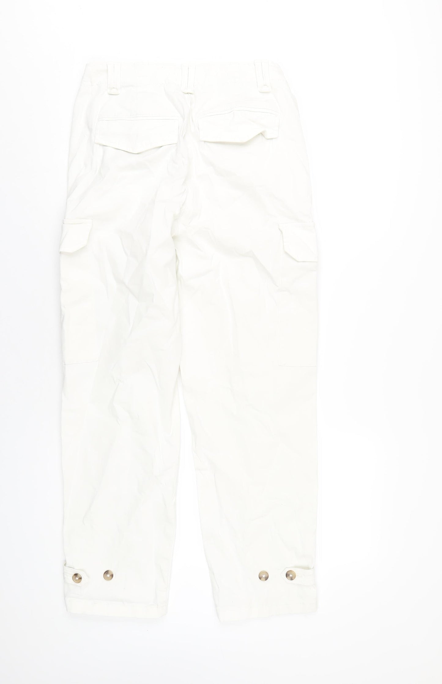 Marks and Spencer Womens White Cotton Trousers Size 10 L27 in Regular Zip