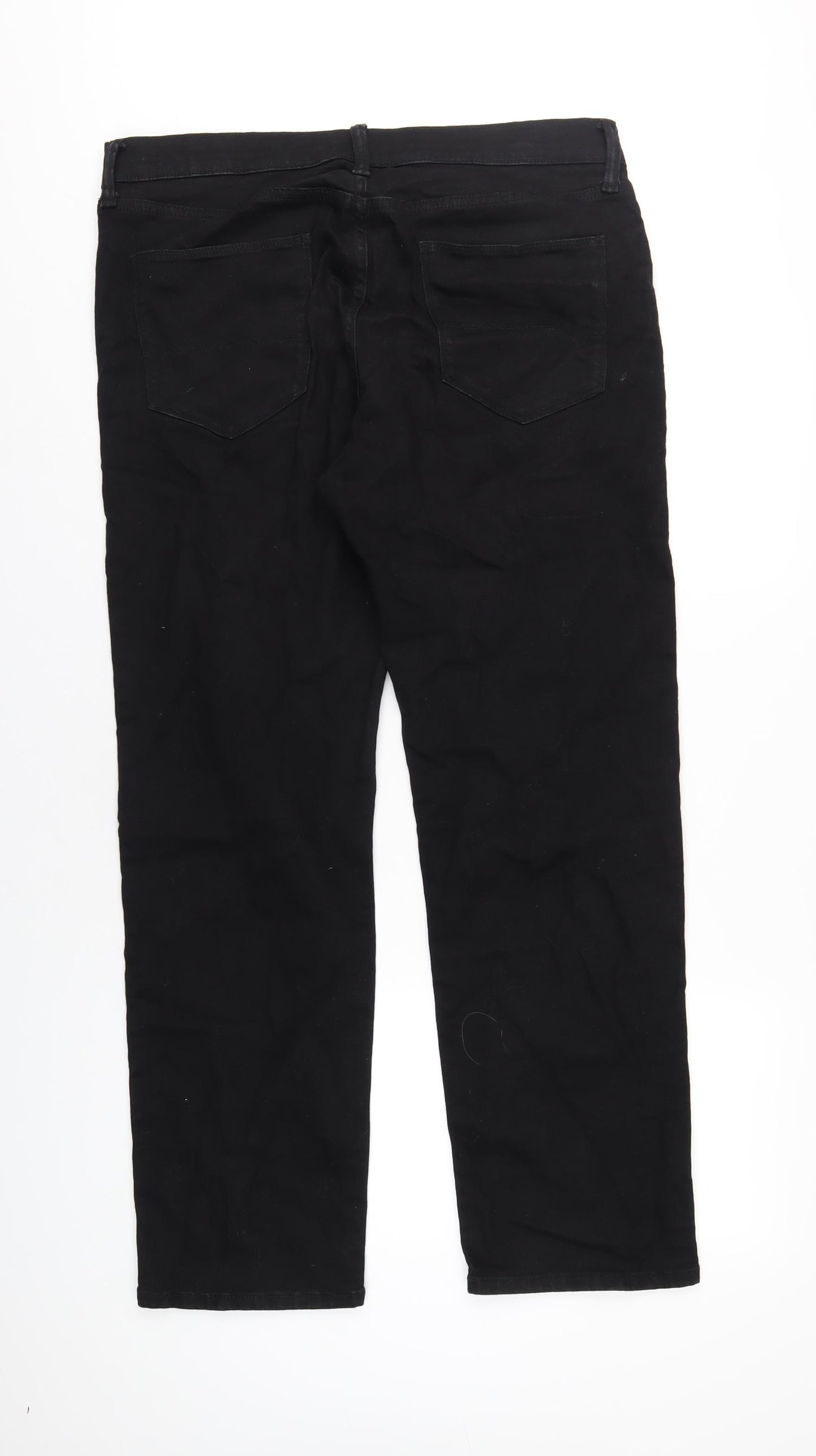 Marks and Spencer Mens Black Cotton Straight Jeans Size 34 in L31 in Regular Zip