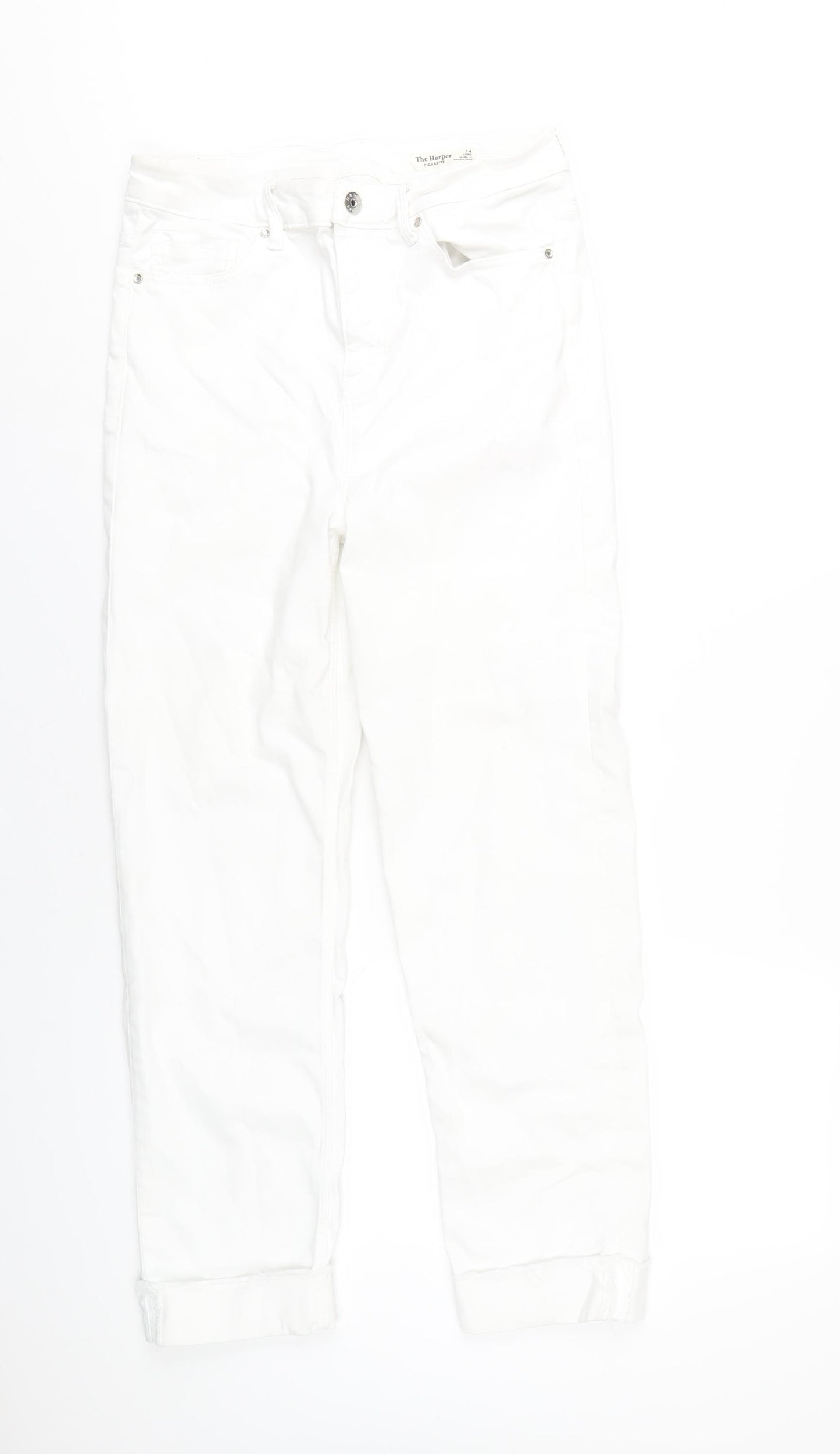 Marks and Spencer Womens White Cotton Straight Jeans Size 14 L27 in Regular Zip