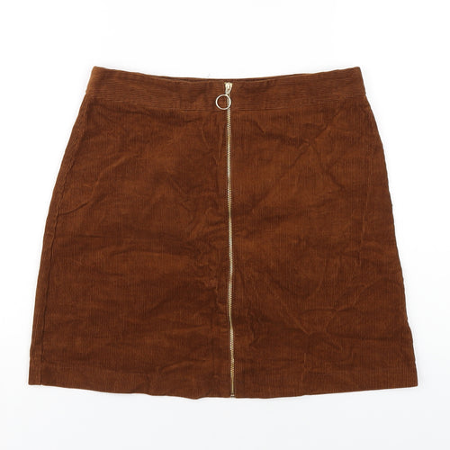 New Look Womens Brown Cotton A-Line Skirt Size 8 Zip