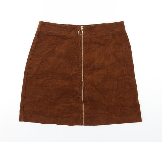 New Look Womens Brown Cotton A-Line Skirt Size 8 Zip