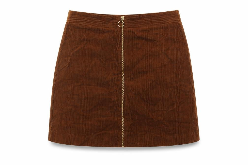 New Look Womens Brown Cotton A-Line Skirt Size 8 Zip