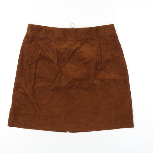 New Look Womens Brown Cotton A-Line Skirt Size 8 Zip