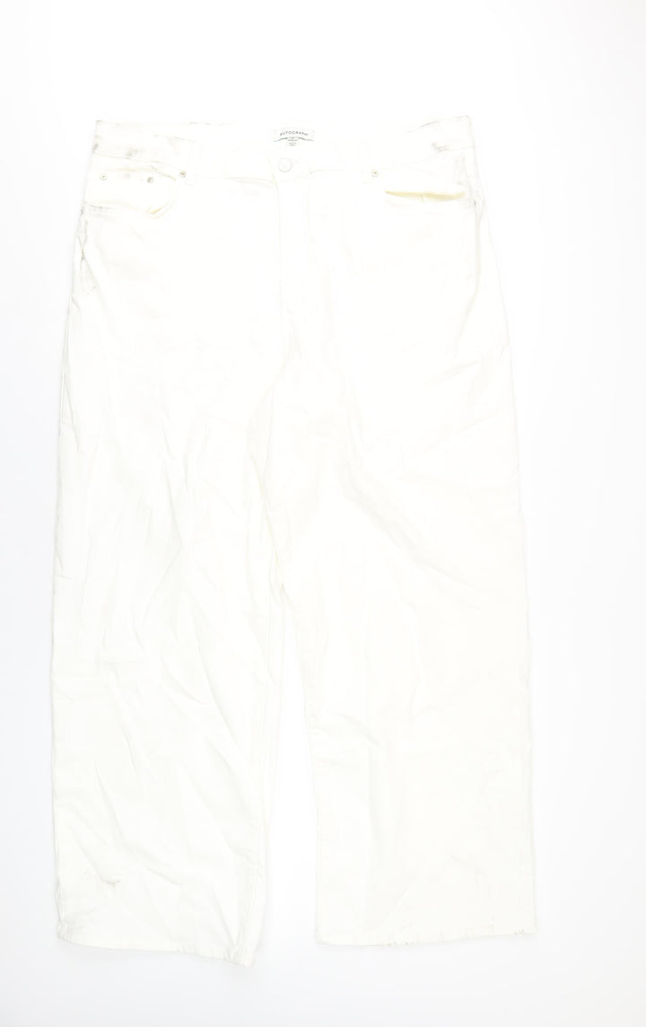 Autograph Womens White Cotton Wide-Leg Jeans Size 22 L30 in Regular Zip