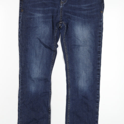 Fat Face Womens Blue Cotton Straight Jeans Size 12 L28 in Regular Zip