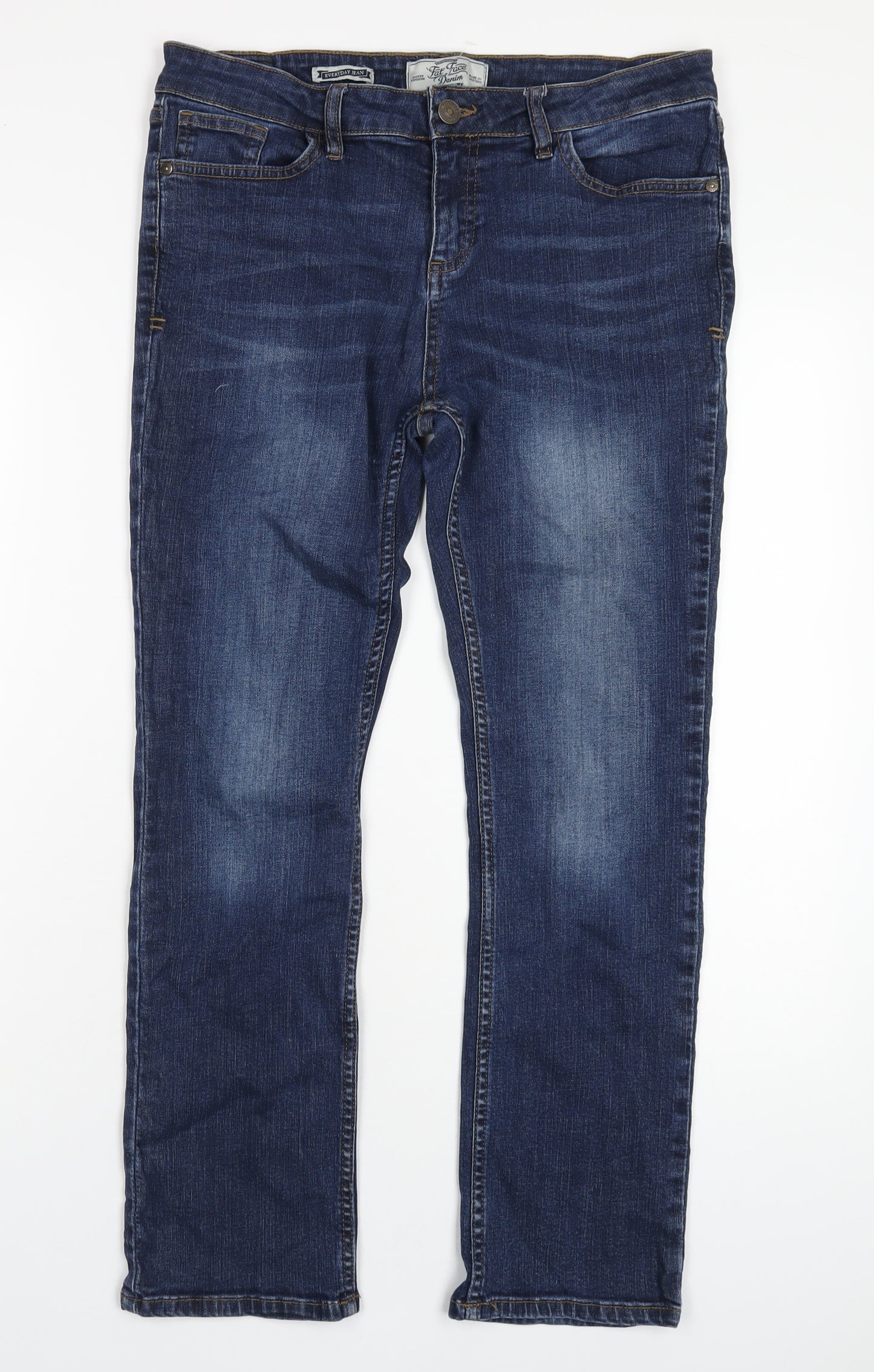 Fat Face Womens Blue Cotton Straight Jeans Size 12 L28 in Regular Zip