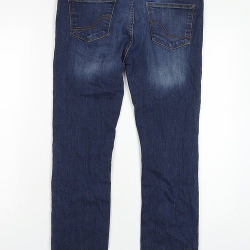 Fat Face Womens Blue Cotton Straight Jeans Size 12 L28 in Regular Zip