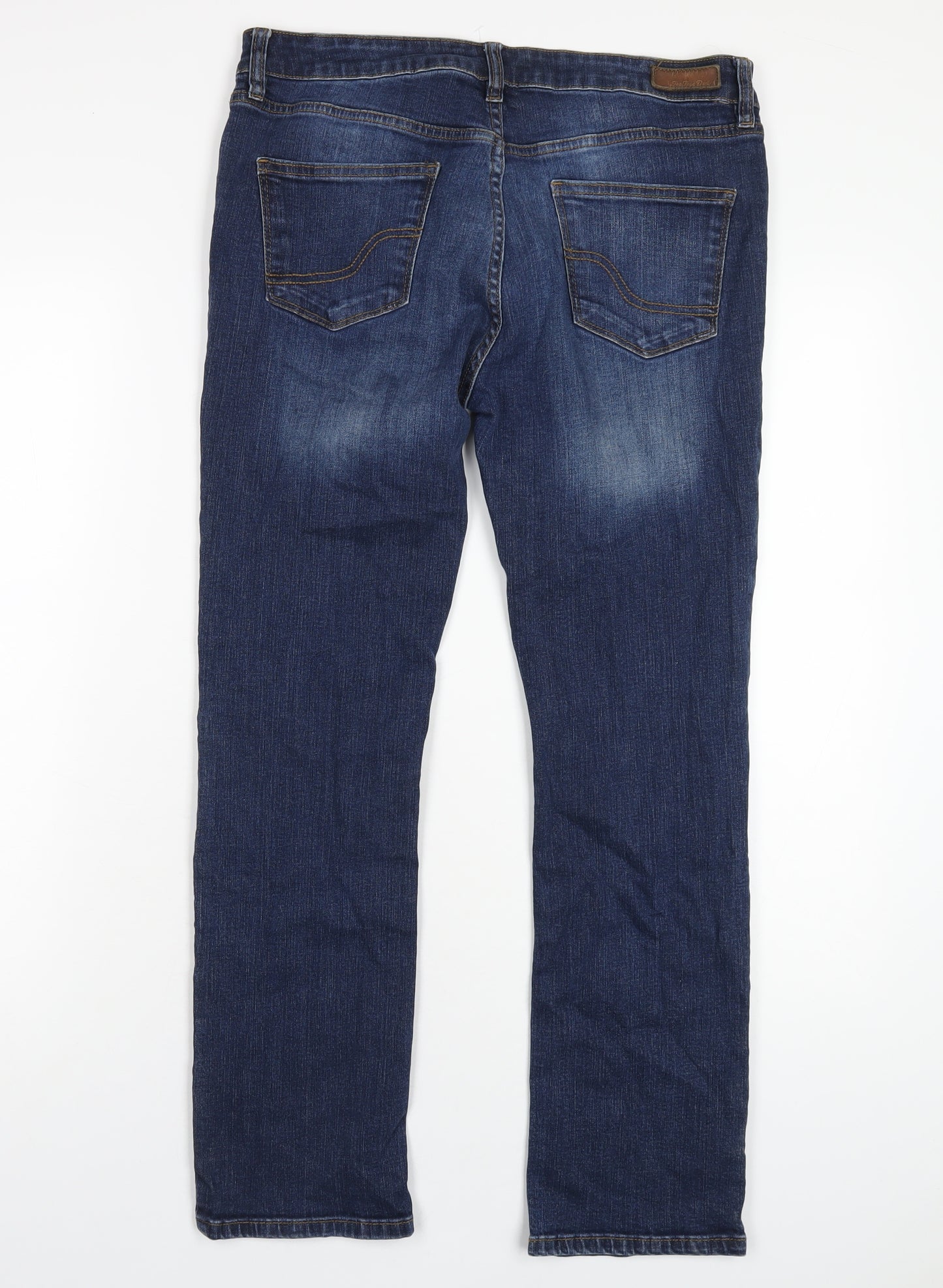 Fat Face Womens Blue Cotton Straight Jeans Size 12 L28 in Regular Zip