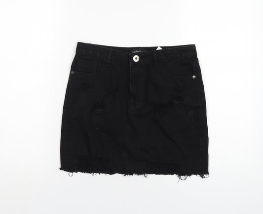 Denim Club Womens Black Cotton A-Line Skirt Size 8 Zip