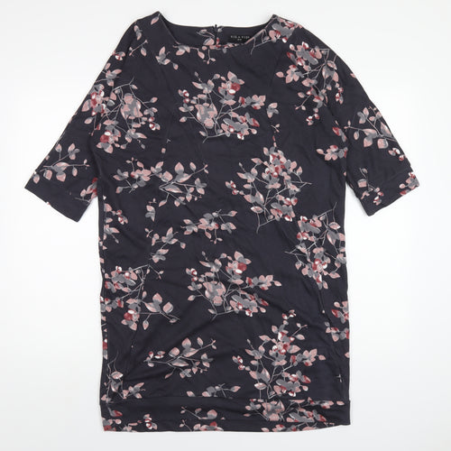 VIZ-A-VIZ Womens Grey Floral Polyester A-Line Size 12 Round Neck Zip