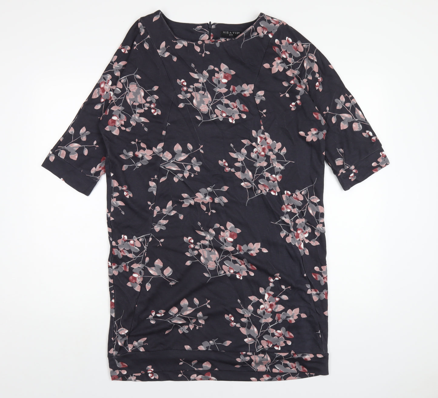 VIZ-A-VIZ Womens Grey Floral Polyester A-Line Size 12 Round Neck Zip