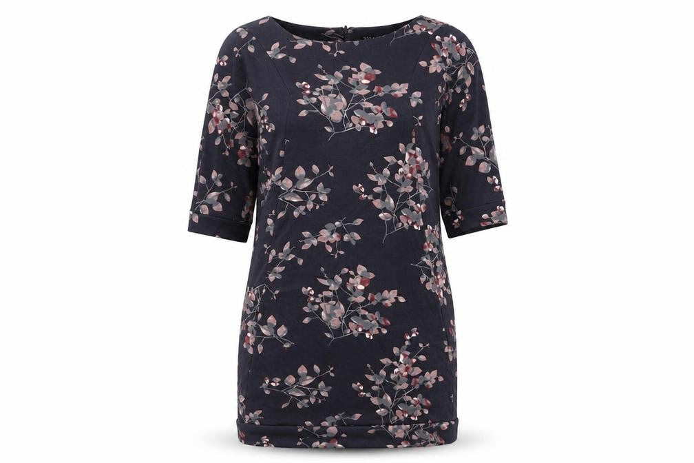 VIZ-A-VIZ Womens Grey Floral Polyester A-Line Size 12 Round Neck Zip