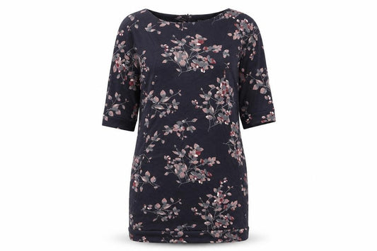 Front view of VIZ-A-VIZ women’s grey floral polyester a-line, size UK 12, round neck zip