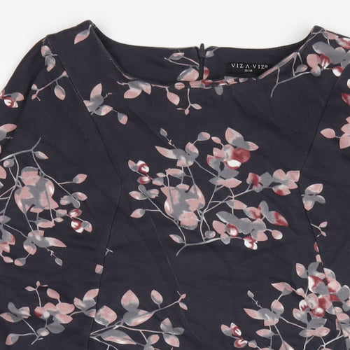 VIZ-A-VIZ Womens Grey Floral Polyester A-Line Size 12 Round Neck Zip