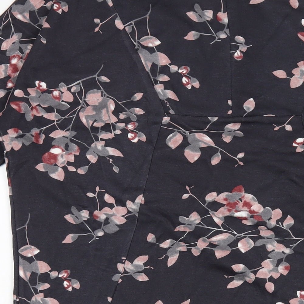 VIZ-A-VIZ Womens Grey Floral Polyester A-Line Size 12 Round Neck Zip