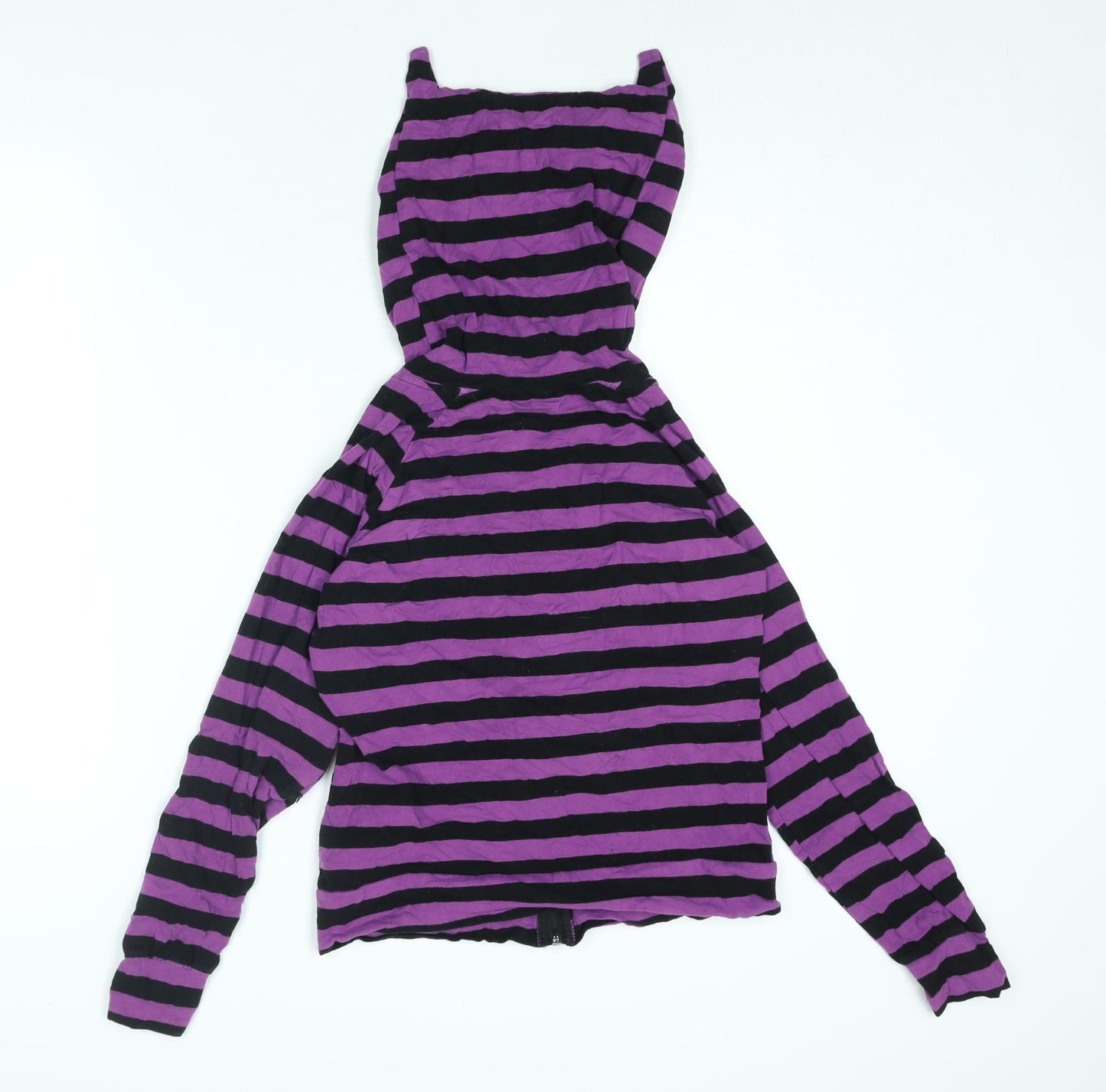 BANNED Womens Purple Striped Cotton Full Zip Hoodie Size M Zip - Horn Hood