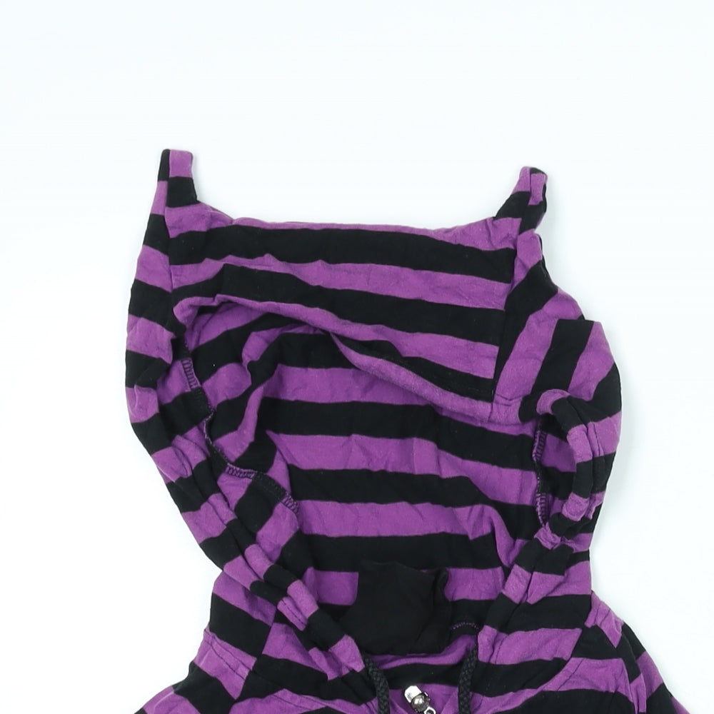 BANNED Womens Purple Striped Cotton Full Zip Hoodie Size M Zip - Horn Hood