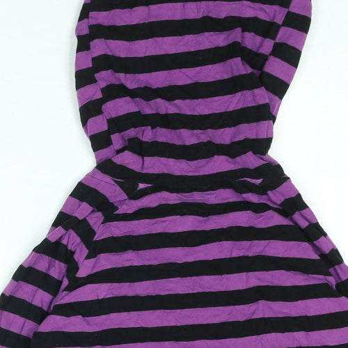 BANNED Womens Purple Striped Cotton Full Zip Hoodie Size M Zip - Horn Hood