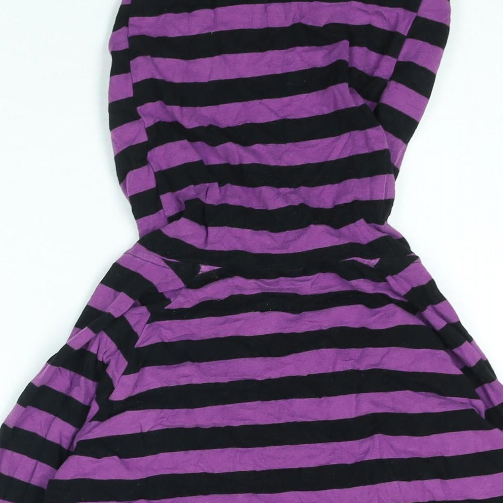 BANNED Womens Purple Striped Cotton Full Zip Hoodie Size M Zip - Horn Hood