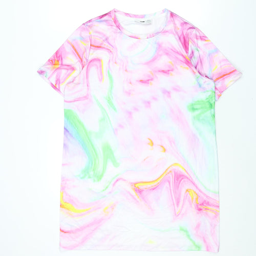 Noisy may Womens Pink Geometric Polyester T-Shirt Dress Size L Round Neck Pullover - Marble Print