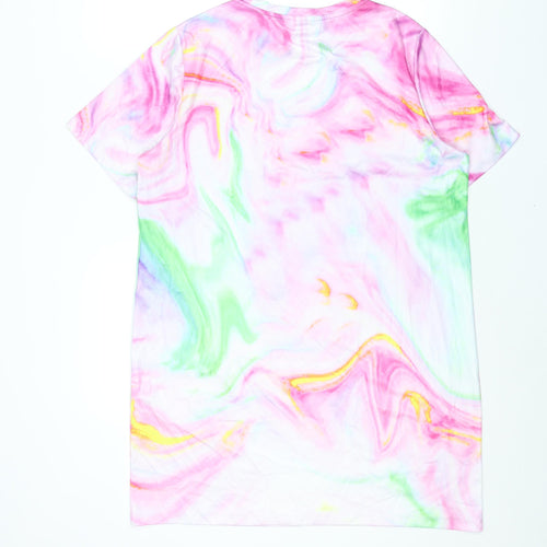 Noisy may Womens Pink Geometric Polyester T-Shirt Dress Size L Round Neck Pullover - Marble Print