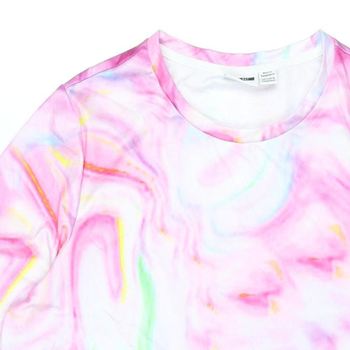 Noisy may Womens Pink Geometric Polyester T-Shirt Dress Size L Round Neck Pullover - Marble Print