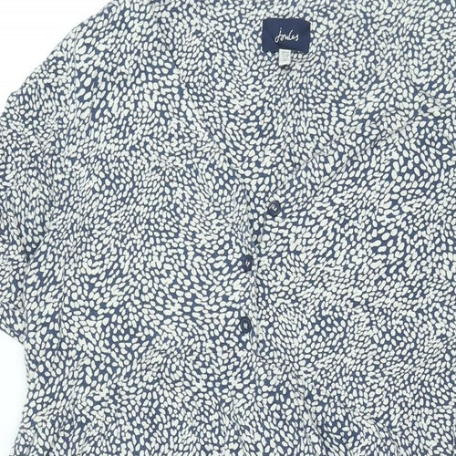 Joules Womens Blue Geometric Viscose Shift Size 12 V-Neck Button
