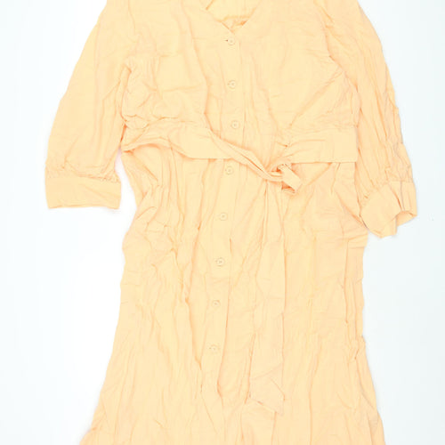 H&M Womens Orange Cotton Shift Size 2XL V-Neck Button - Belted