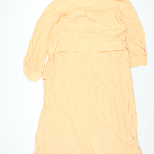 H&M Womens Orange Cotton Shift Size 2XL V-Neck Button - Belted