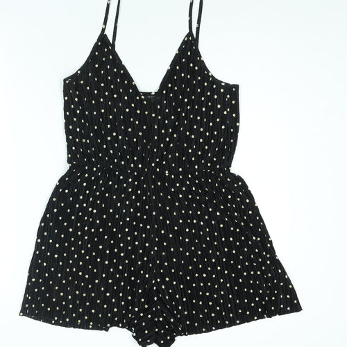 Topshop Womens Black Polka Dot Polyester Playsuit One-Piece Size 12 L3 in Pullover - Plisse