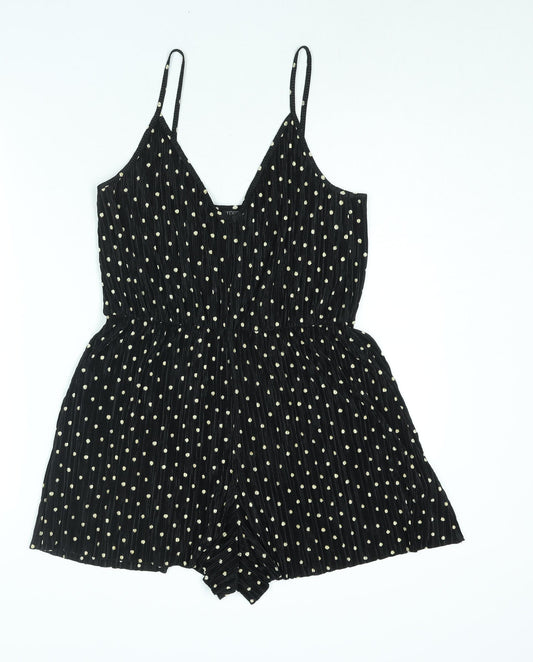 Topshop Womens Black Polka Dot Polyester Playsuit One-Piece Size 12 L3 in Pullover - Plisse