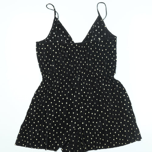 Topshop Womens Black Polka Dot Polyester Playsuit One-Piece Size 12 L3 in Pullover - Plisse