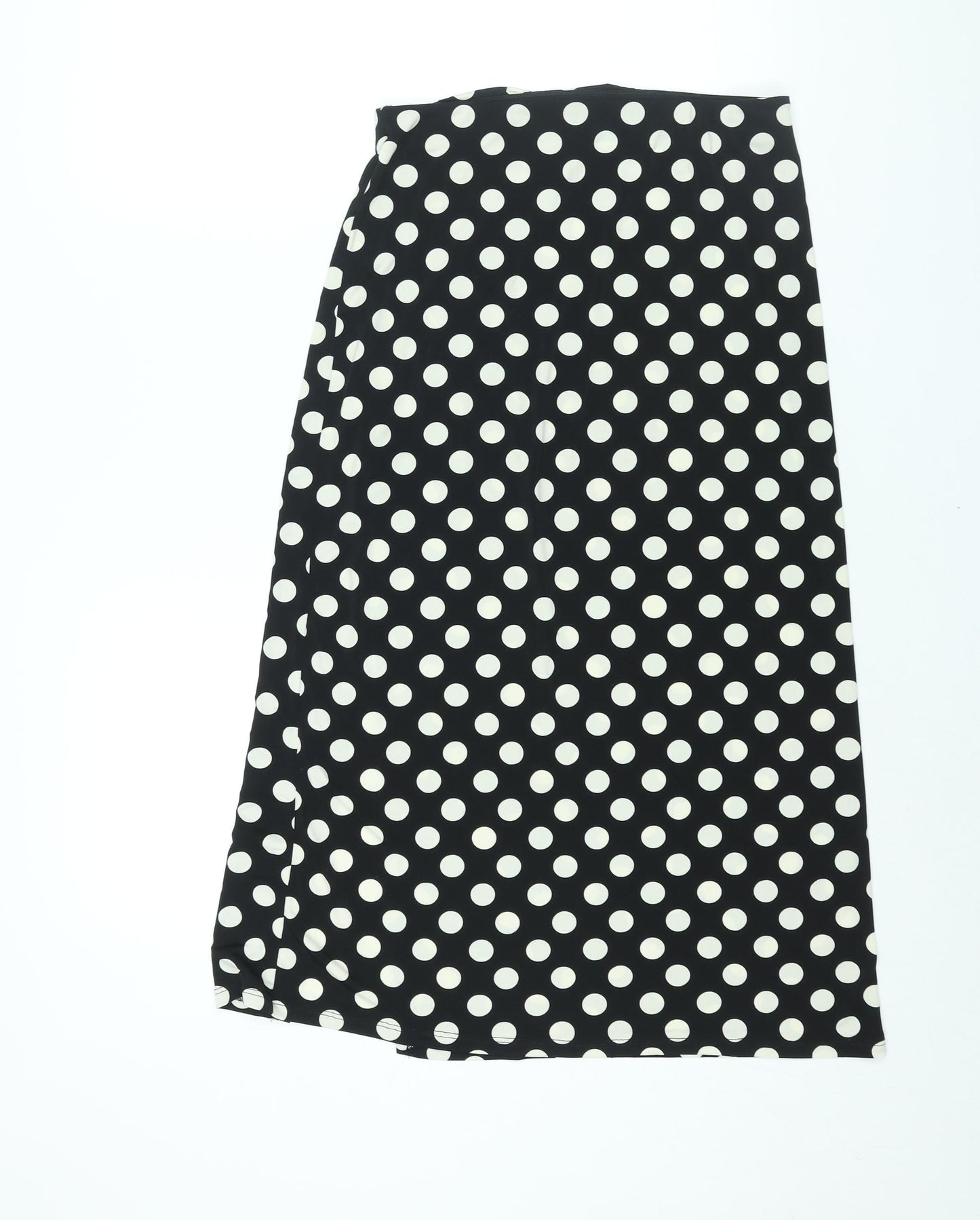 Stradivarius Womens Black Polka Dot Polyester A-Line Skirt Size L - Rouched Front Slit