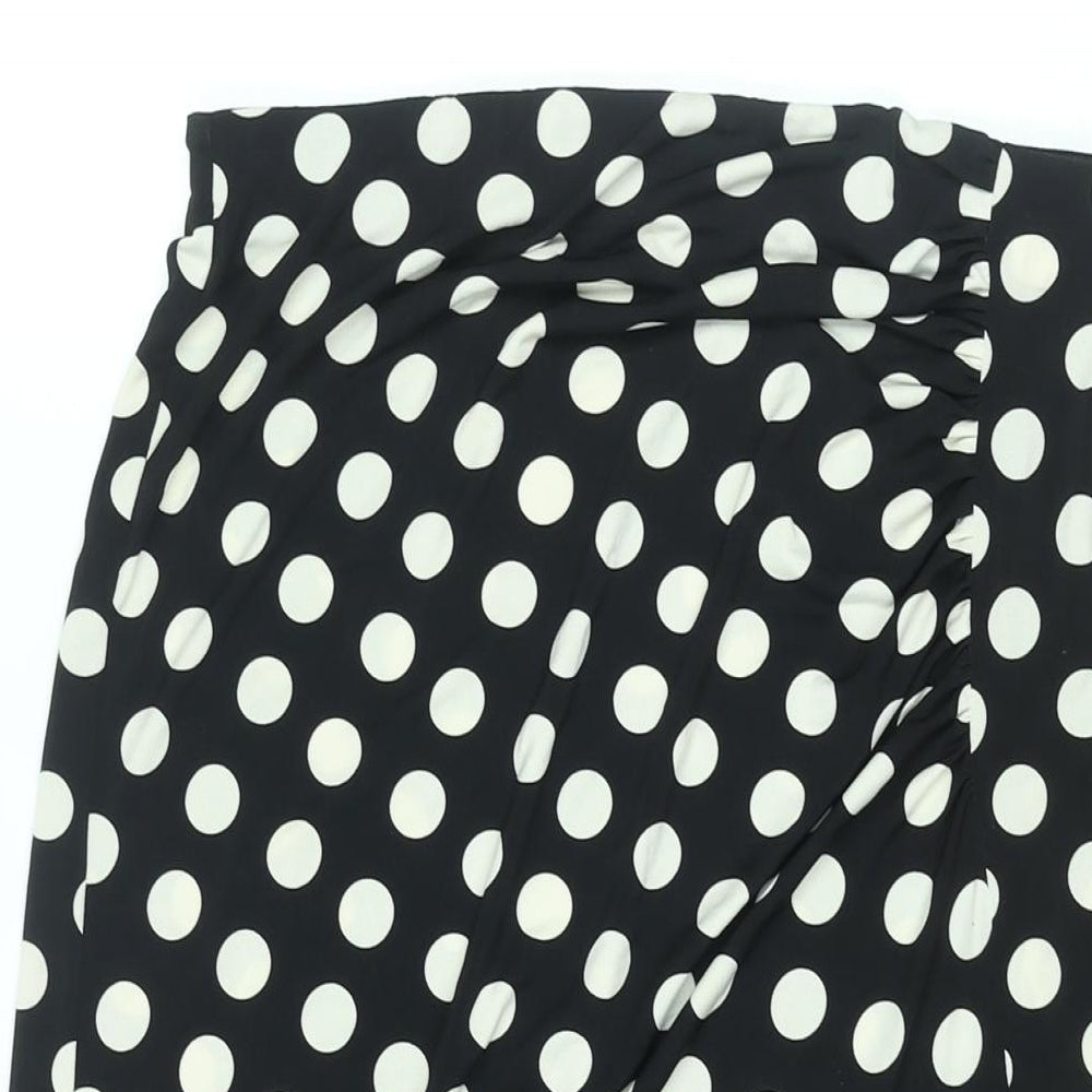 Stradivarius Womens Black Polka Dot Polyester A-Line Skirt Size L - Rouched Front Slit