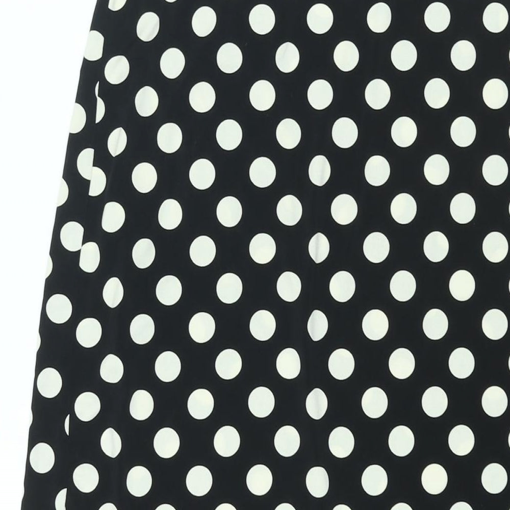 Stradivarius Womens Black Polka Dot Polyester A-Line Skirt Size L - Rouched Front Slit